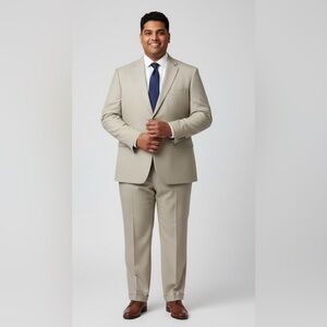 J.Ferrar light beige/cream 2-piece pants suit, single breasted, size 46L